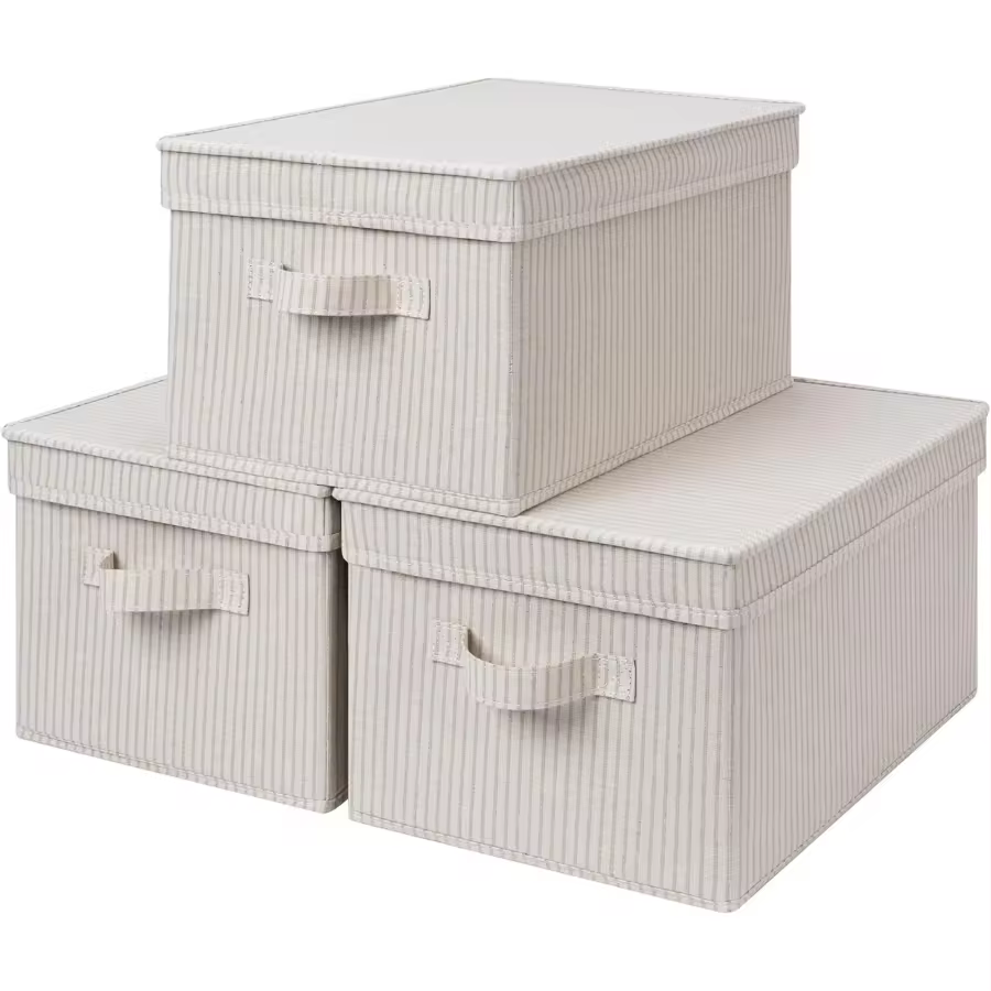 Large Storage Bins With Lids, Decorative Storage Boxes With Lid And Handles, Foldable Storage Baskets For Closet, Shelves, Stackable, Khaki
